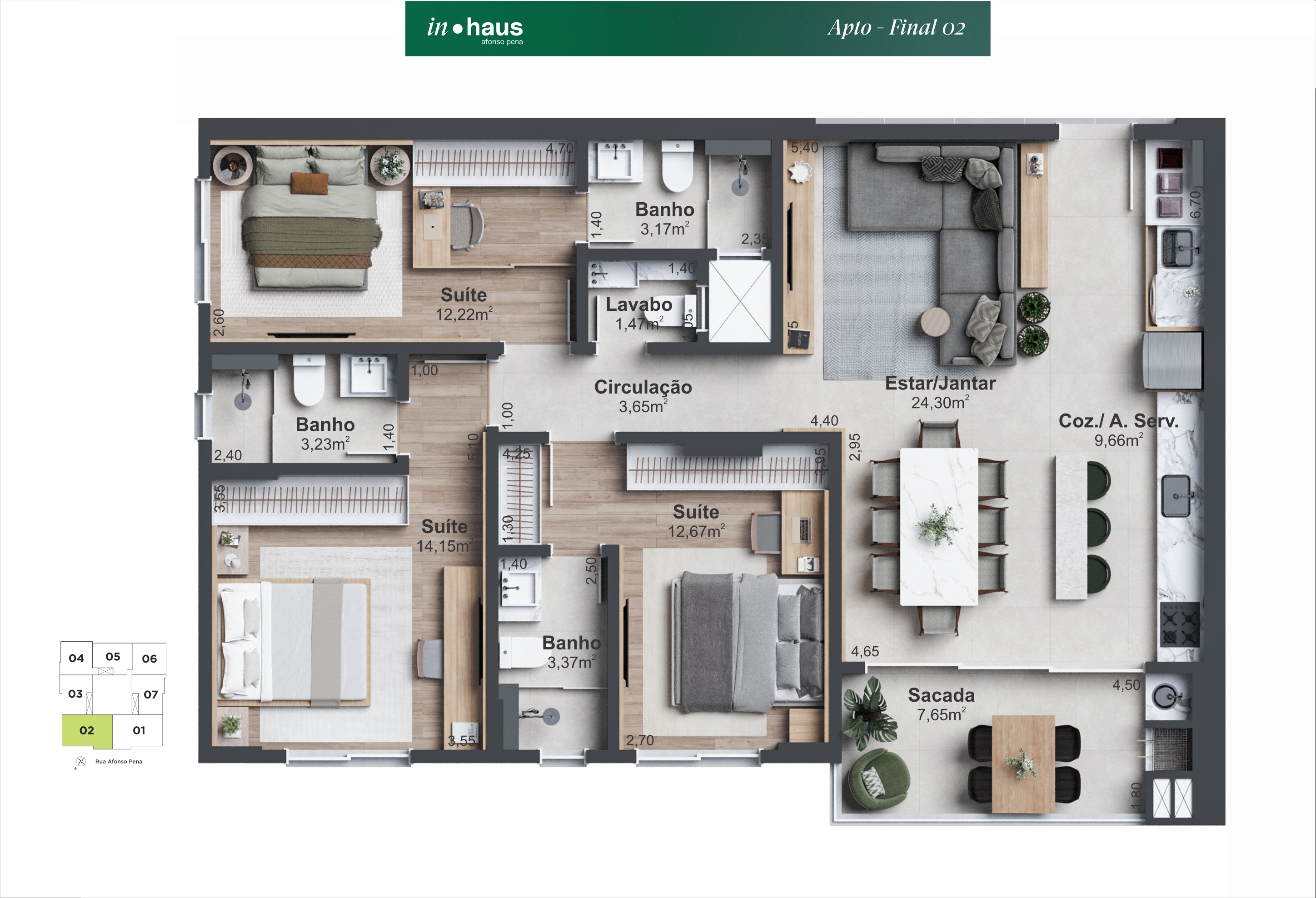 3 Suítes + Lavabo Premium