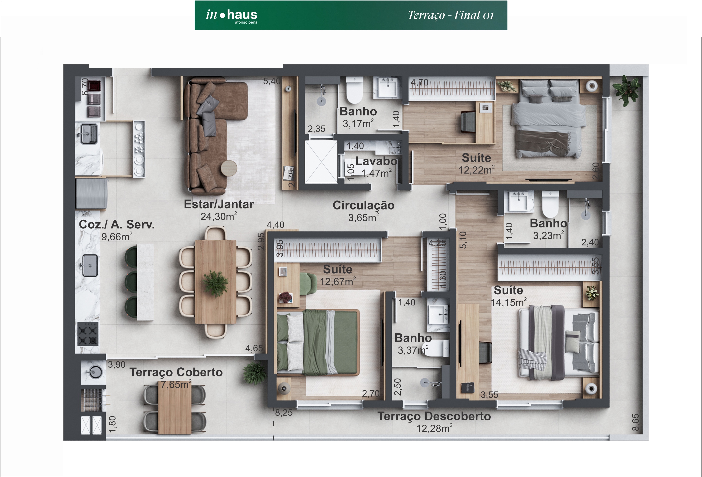 Terraço com 3 Suítes + Lavabo