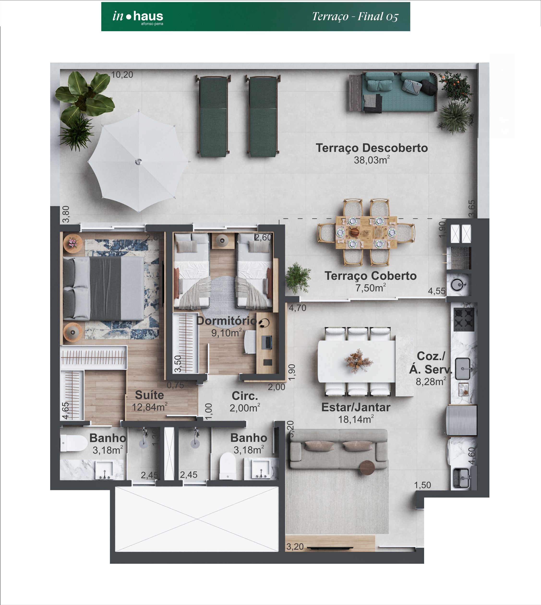 Terraço com 2 Dorm (1 Suíte)