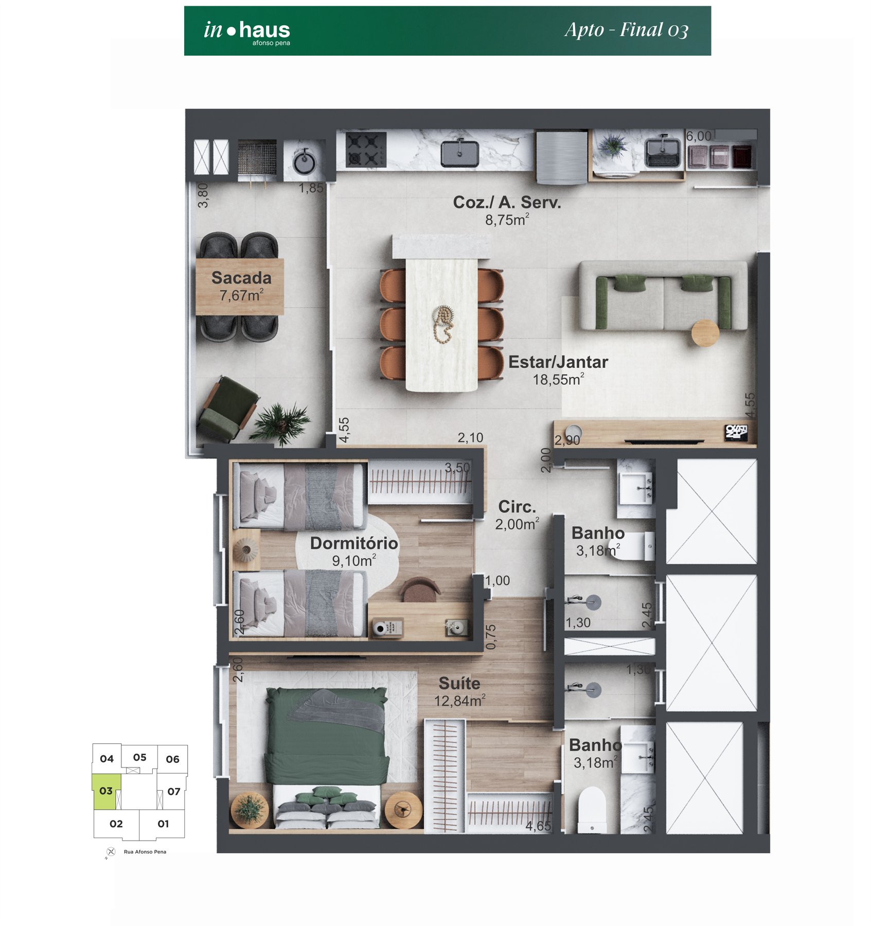 2 Dorm (1 Suíte)
