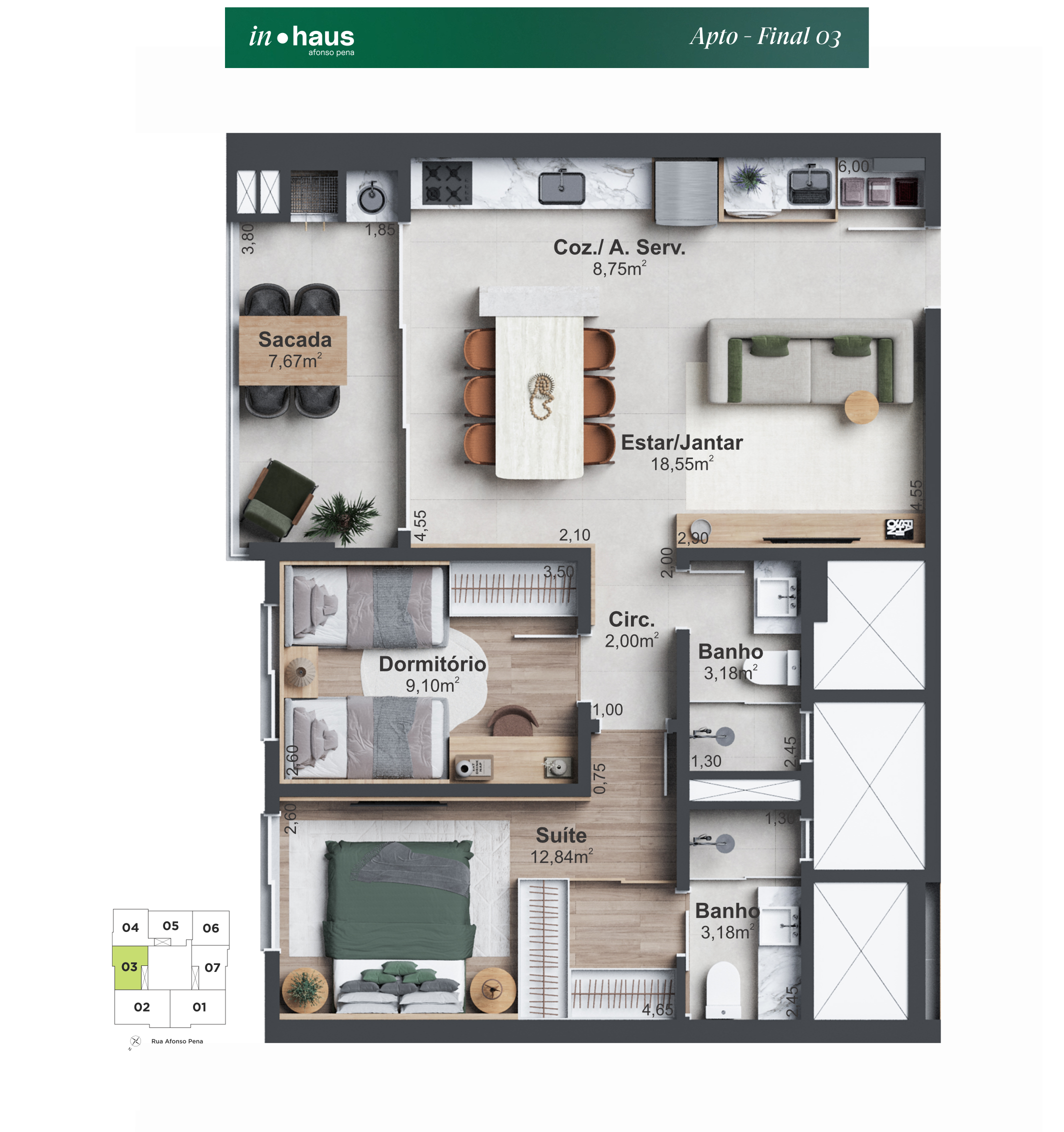 2 Dorm (1 Suíte)